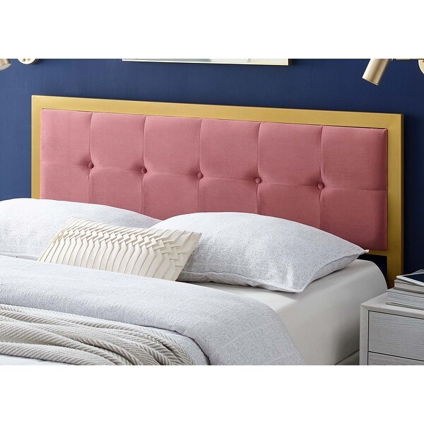 Panama Modern Heather Pink Velvet Button Tufted Upholstered Full Size Metal Headboard - - 31717184