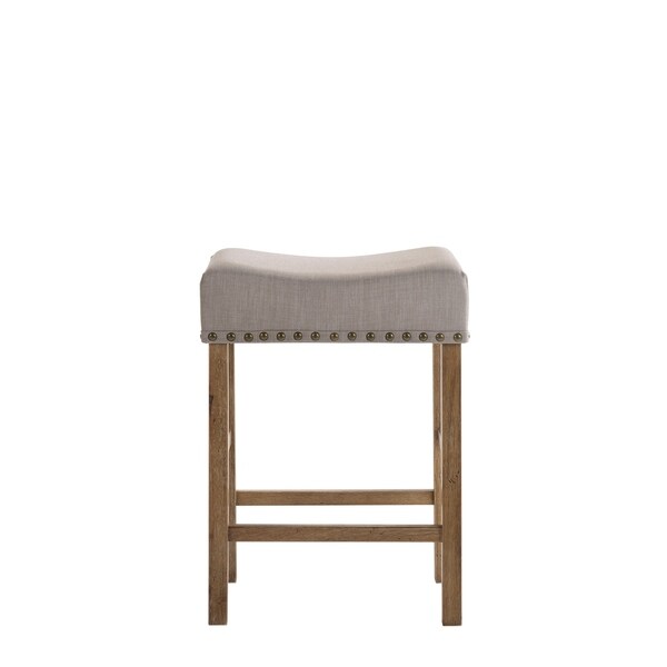 ACME Martha II Counter Height Stool in Tan Linen and Weathered Oak