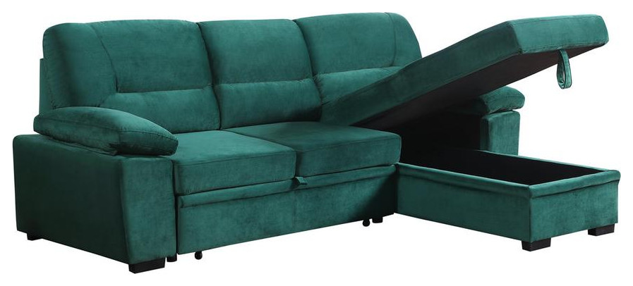 Kipling Green Woven Fabric Reversible Sleeper Sectional Sofa Chaise   Contemporary   Sleeper Sofas   by BisonOffice  Houzz