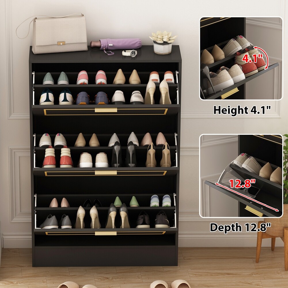 Fold Out Shoes Cabinet Storage Cabinet Dresser Chest(Black/White)