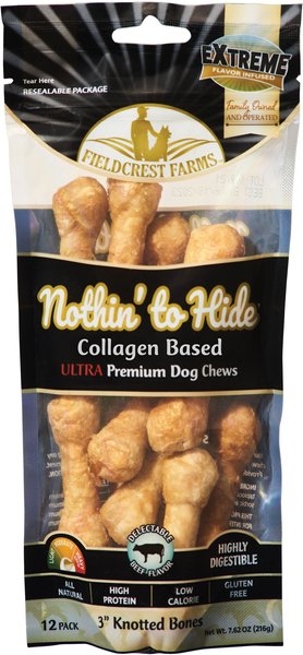 Fieldcrest Farms Nothin To Hide Ultra 3-in Knotted Bone Beef Dog Treats， 12 count