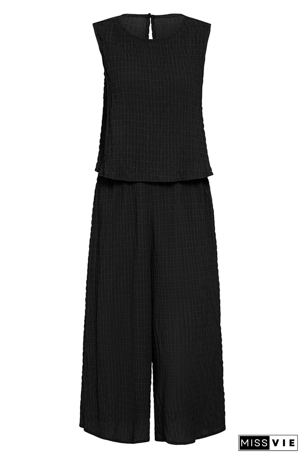 Frilled Texture Sleeveless Tank with Wide Leg Pants Jumpsuit