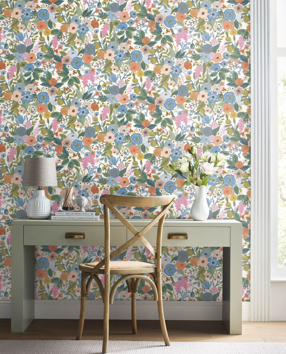 Garden Party Cobalt Multi Peel & Stick Wallpaper by York Wallcoverings