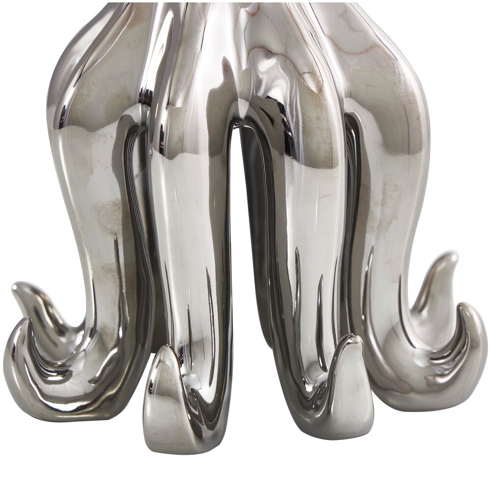 Silver Ceramic Tall Standing Octopus Sculpture