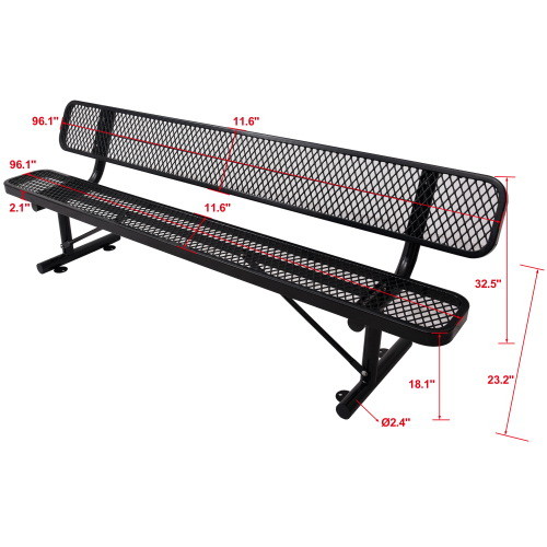 8 ft. Outdoor Steel Bench with Backrest BLack W465...