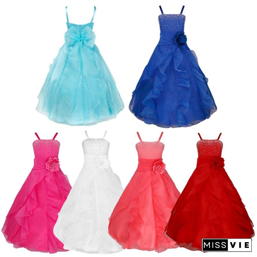 Girls Sleeveless Organza Dress Birthday Wedding Party Princess Prom Dresses