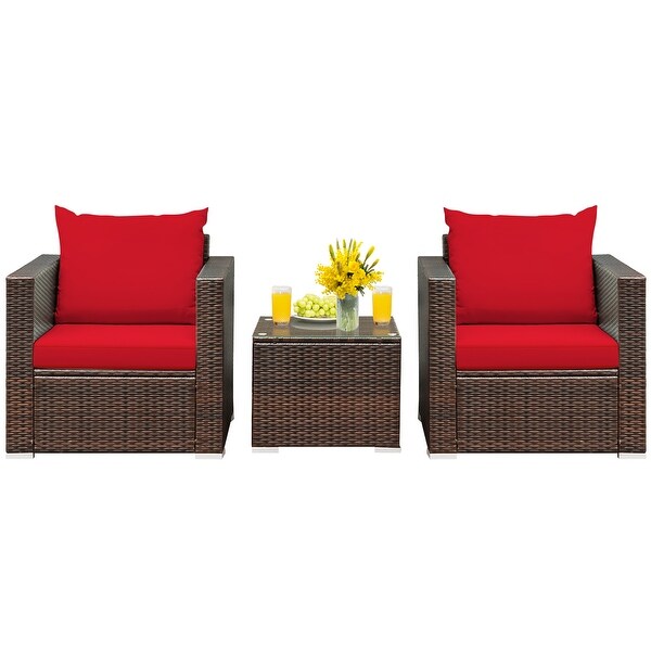 Costway 3PCS Patio Rattan Furniture Set Conversation Sofa Cushioned