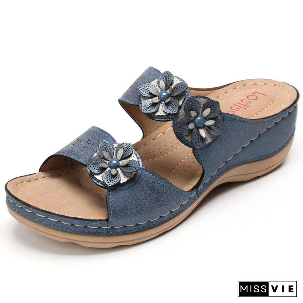 Women's Simple All-match Wedge Flower Sandals