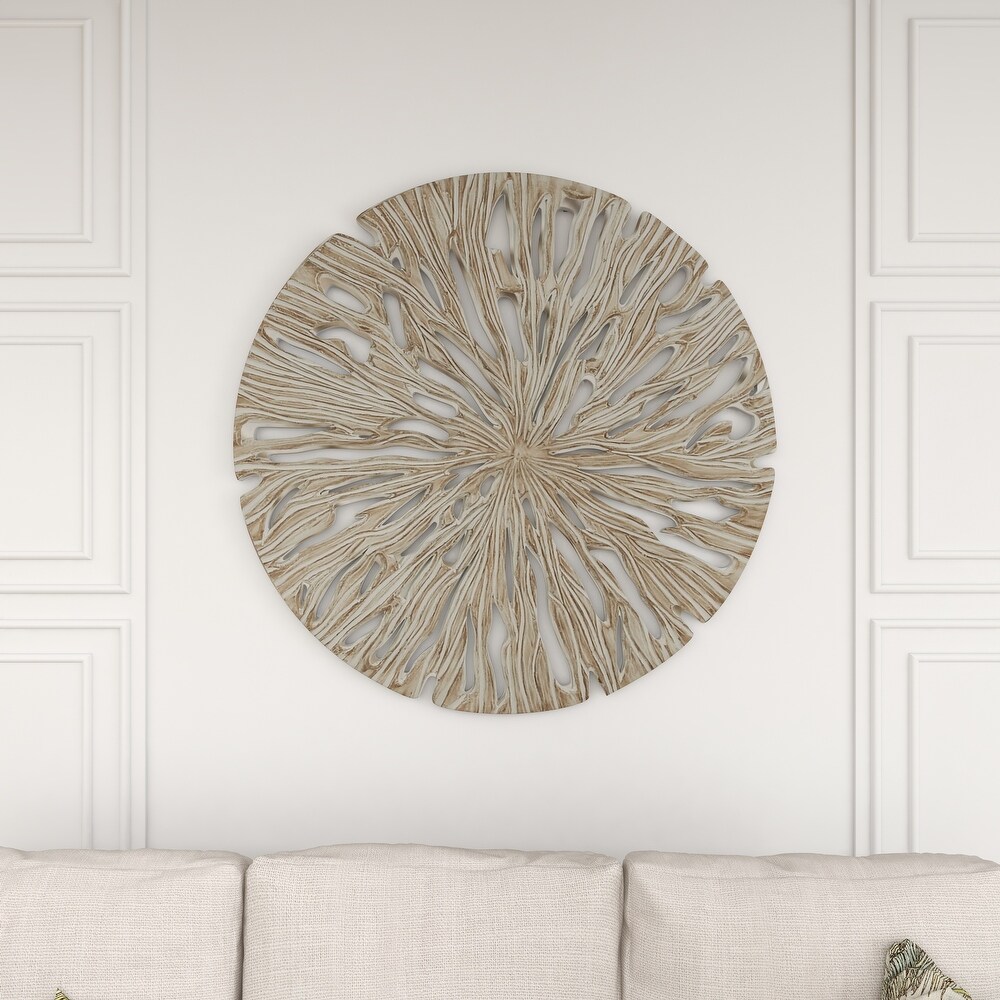 Beige Wooden Handmade Intricately Carved Starburst Wall Decor