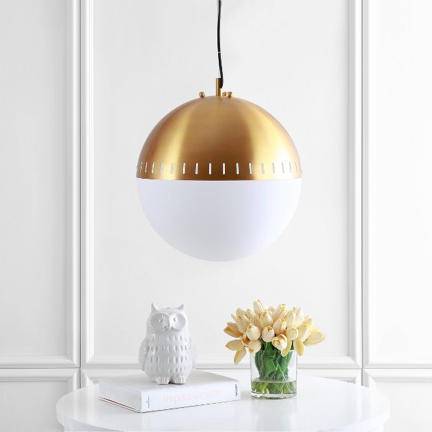 Adjustable Iron And Glass Remy Art Deco Mid Century Globe Led Pendant Brass And Gold Jonathan Y