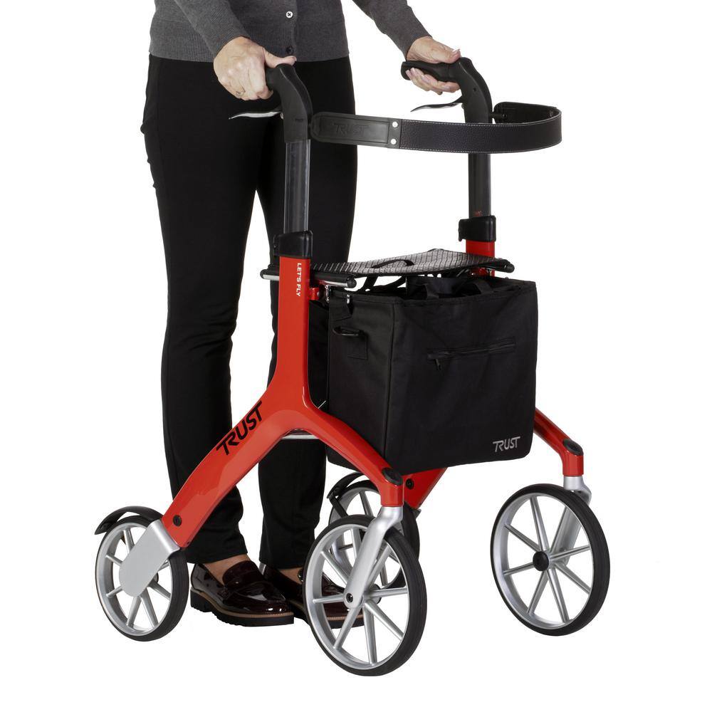 Stander Trust Care Let's Fly 4-Wheel Lightweight Folding Euro-Style Rollator with Seat in Red 4700-RD