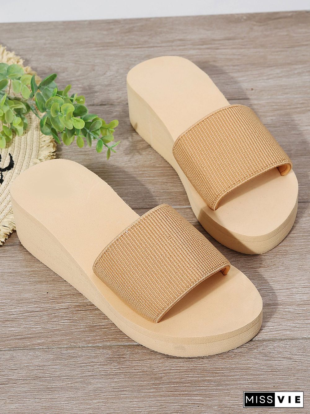 Stretch Upper Casual Wedge Slippers