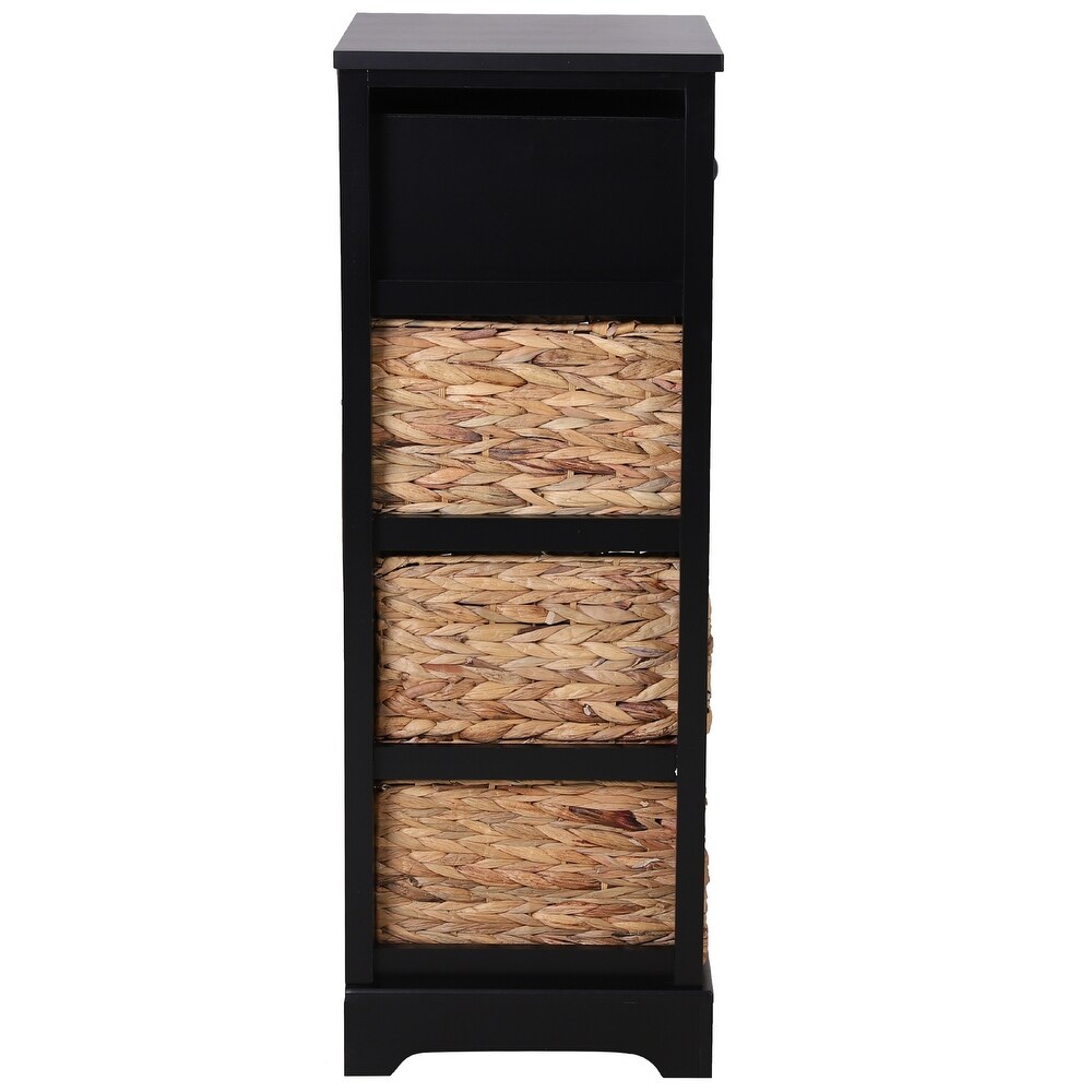 Sophia   William Side Table Decorative Storage Cabinet with Removable Water Hyacinth Woven Baskets