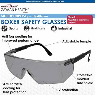 Zayaan Health Gray Boxer Color Lens Black temple Safety Glasses (3-Pairs) ZH-BXSG-GYLBKT-MS16-3