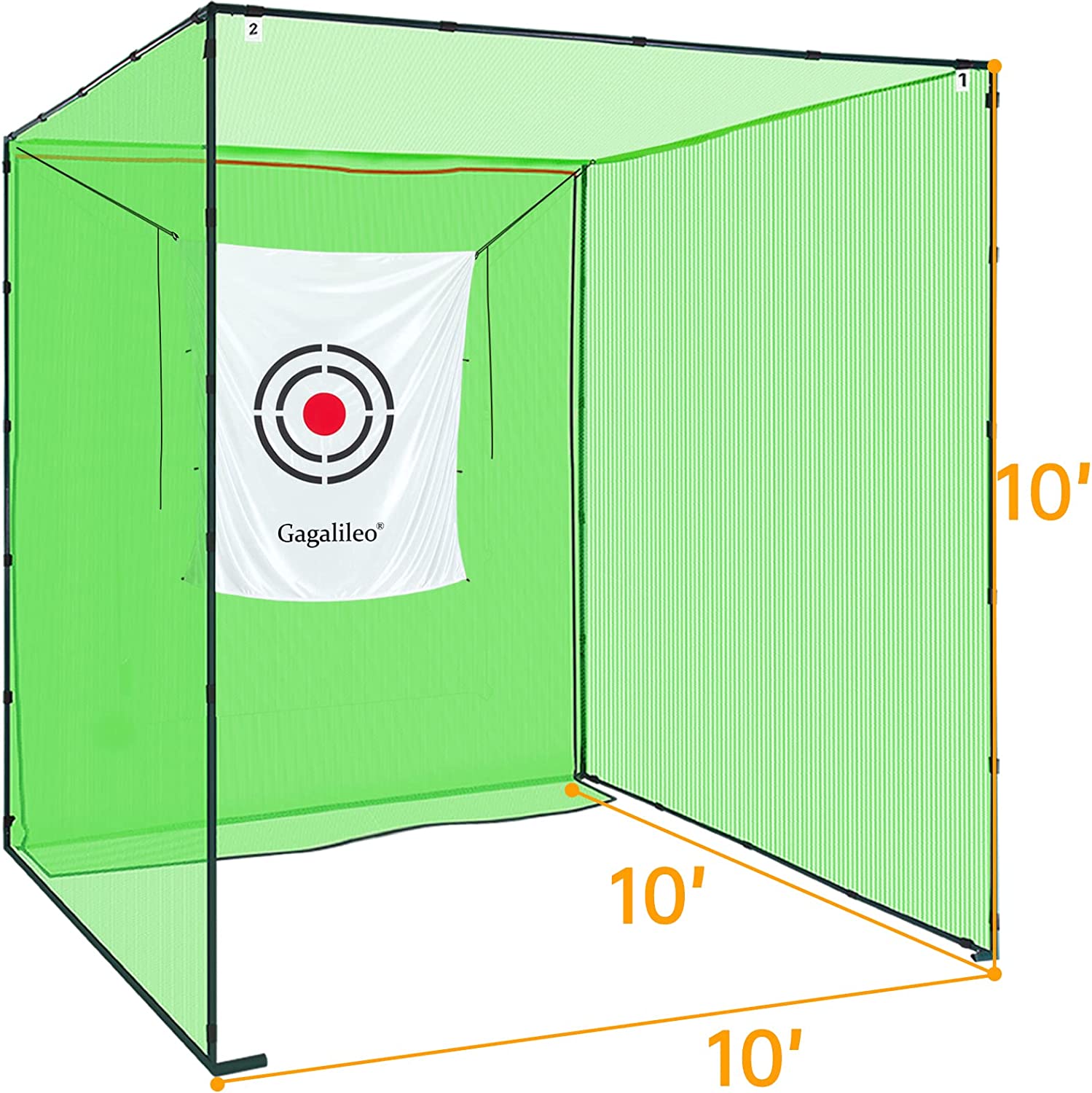 Golf Net Cage without Bottom， Golf Net Golf Hitting Cage with White Target Golf Practice Driving Range |10'X 10'X 10' | Galileo Sports