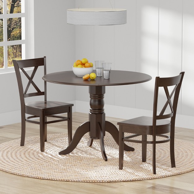 Round Double Drop leaf Dining Table Cross Back Dining Chairs Dining Set