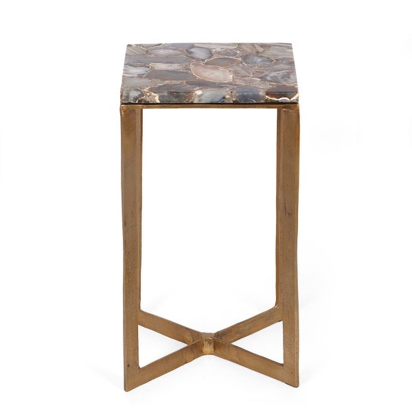 Selms Boho Glam Handcrafted Aluminum Side Table with Agate Marble Top by Christopher Knight Home