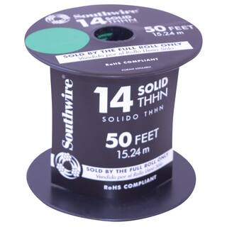 Southwire 50 ft. 14 Green Solid CU THHN Wire 11583283