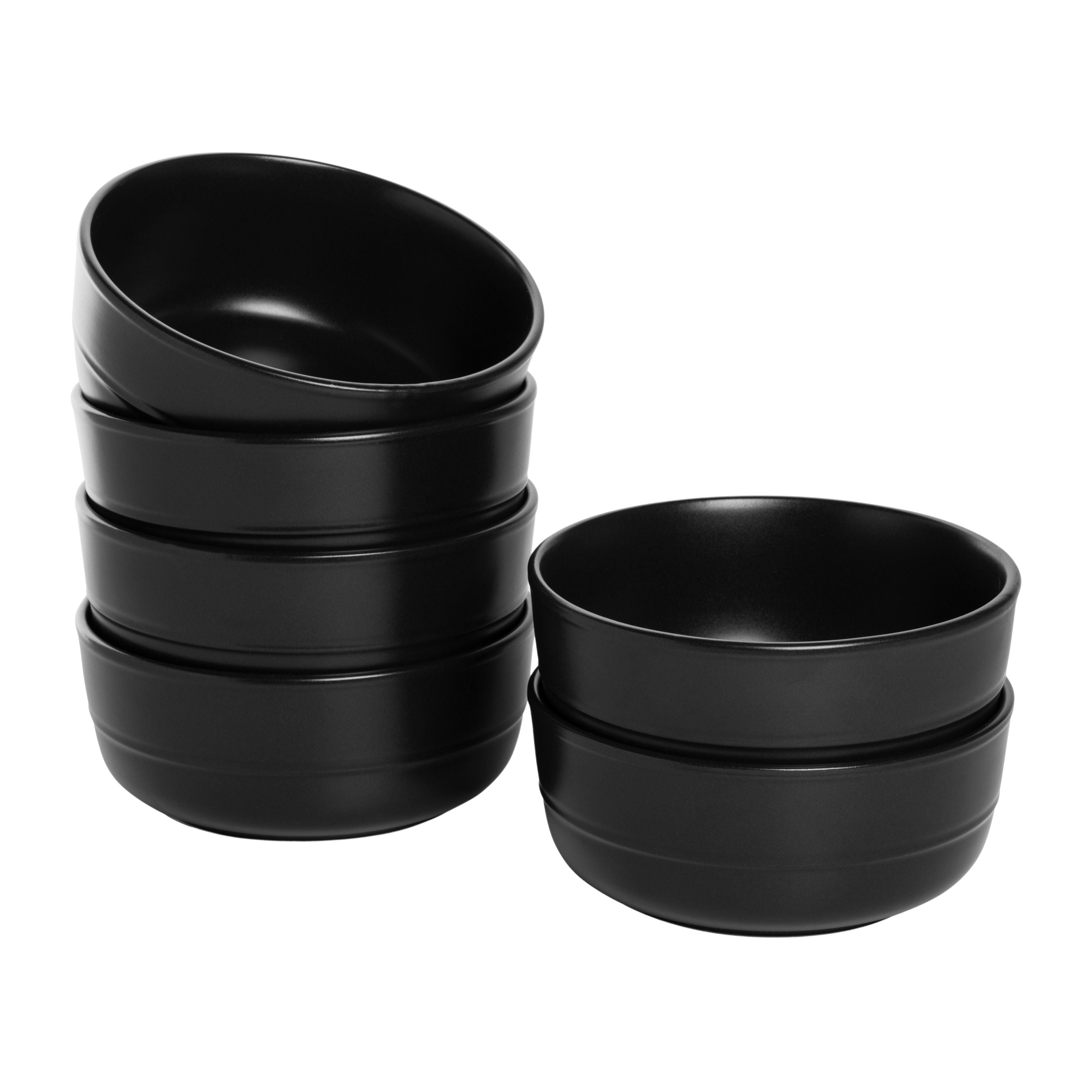 10 Strawberry Street Double Line 6.25/24 oz Round Cereal Bowl， Set of 6， Matte Black