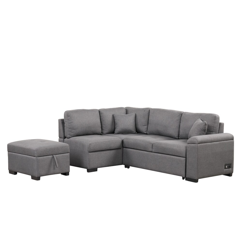 Velvet Sleeper Sectional Sofa with Pull out Bed   Storage  Dark Gray