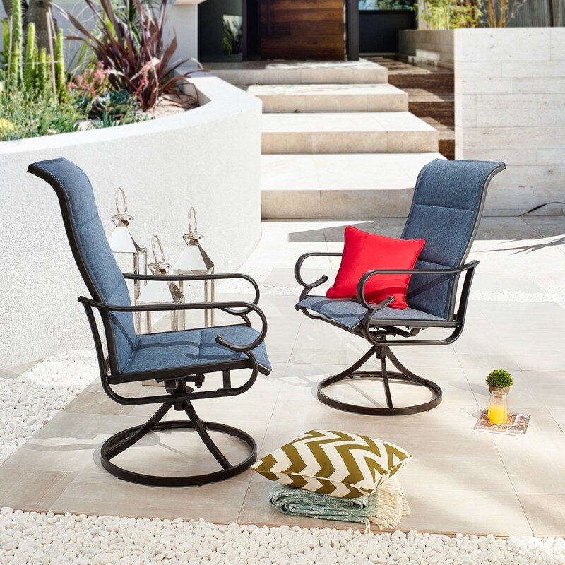 Patio Festival Metal Padded Fabric Outdoor Swivel Chair (2 Pack)