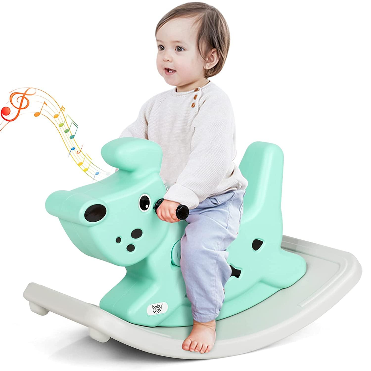 Kids Rocking Horse,2 in 1 Ride-on Horse for Toddlers with Music & Lights