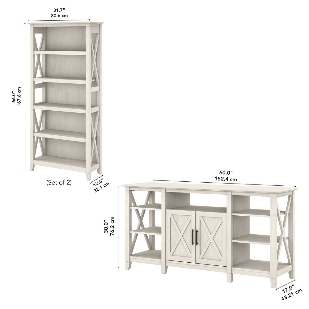 Tall Farmhouse TV Stand with 2 Bookcases by Bush Furniture