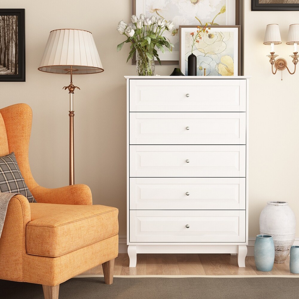 Modern Dresser Storage Chest with 5 Drawers Console Table(BlACK/WHITE)