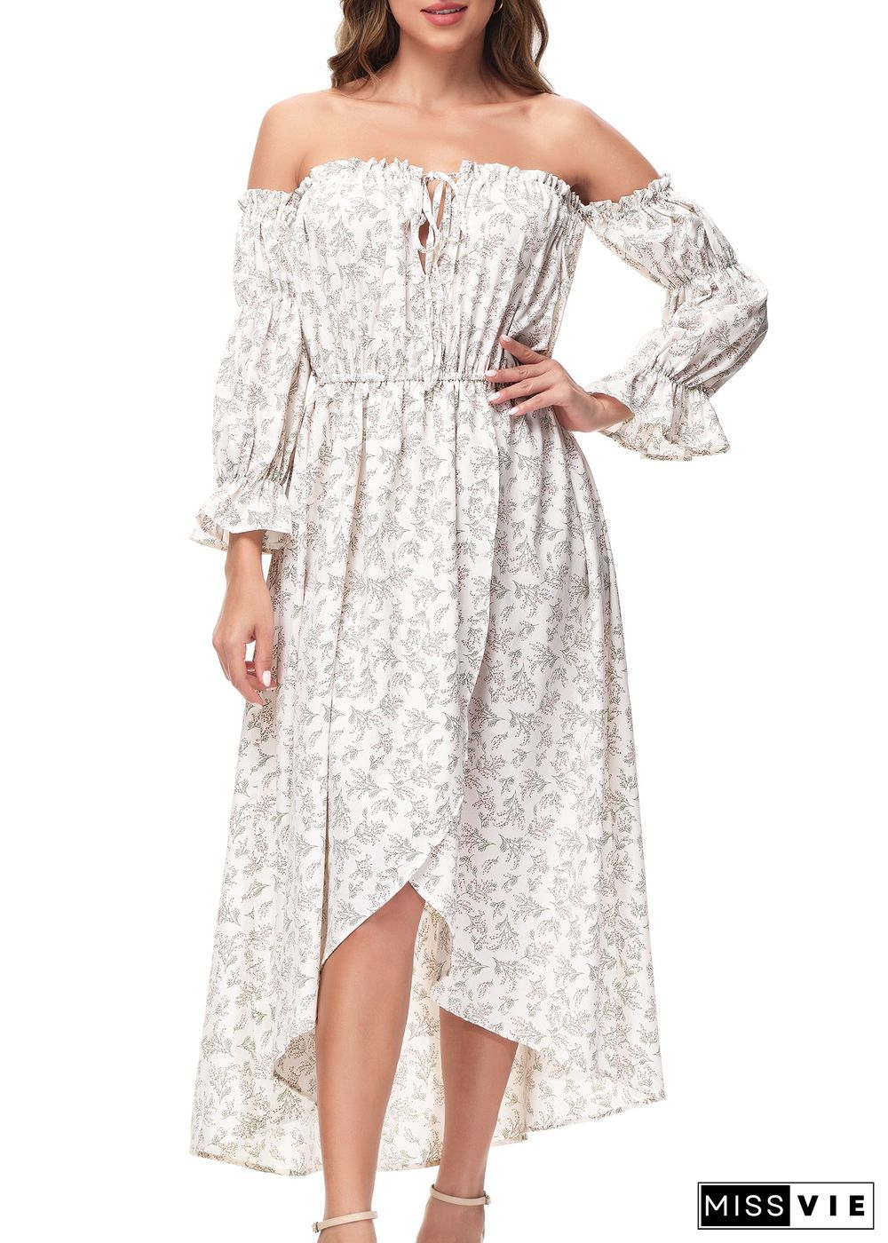 Casual Boho Long Sleeve Off Shoulder Renaissance Dress