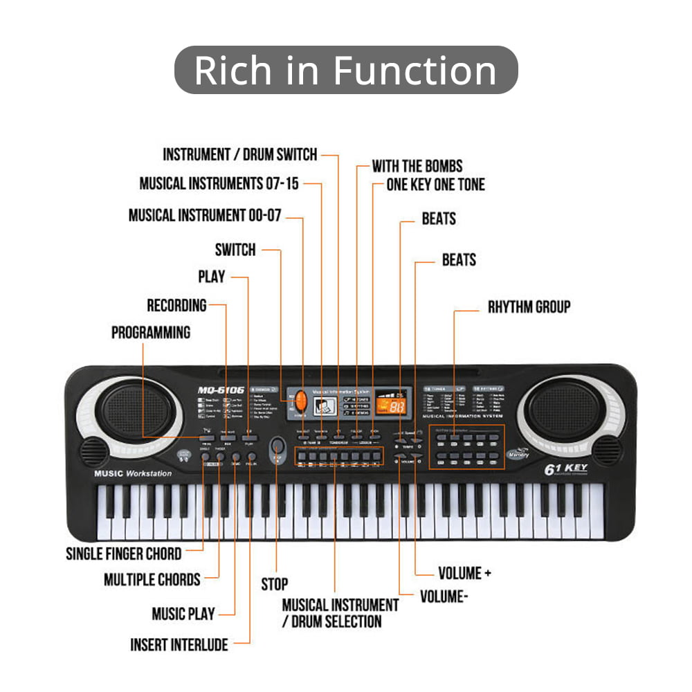 Eccomum 61 Keys Electronic Organ USB Digital Keyboard Piano Musical Instrument Kids Toy with Microphone