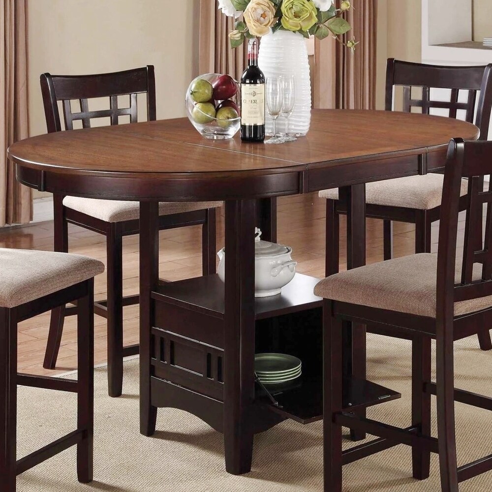 Espresso Chestnut Extendable Counter Hight Dining Table with Storage Base