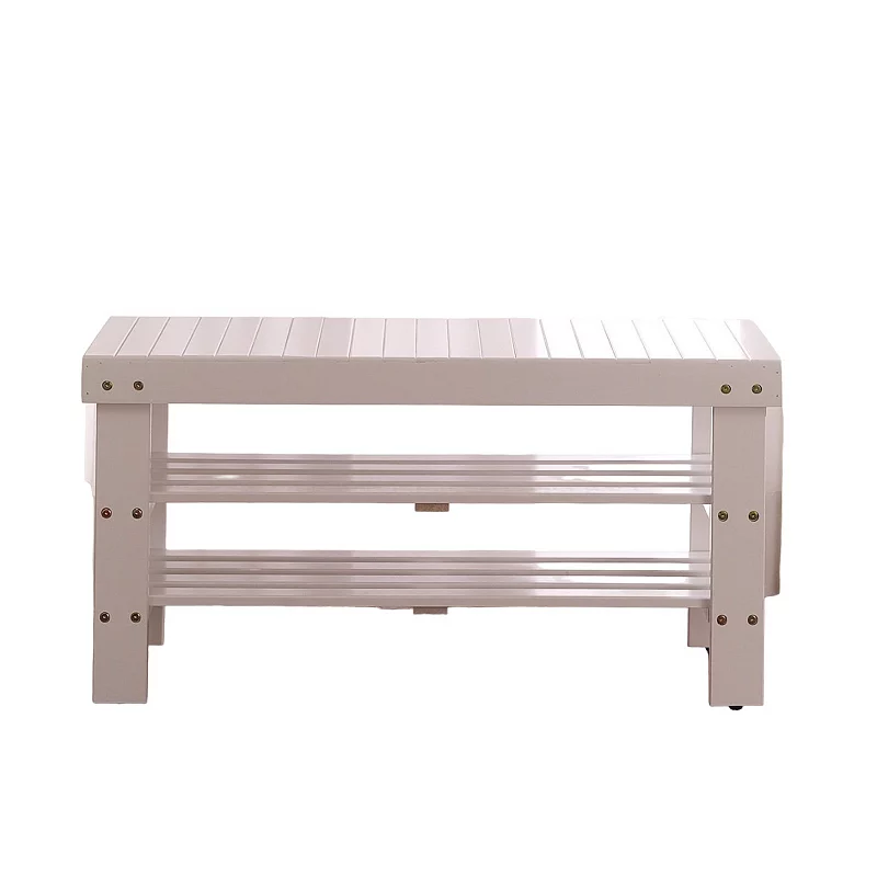 Solid Wood Shoe Rack Entryway Storage Bench In White