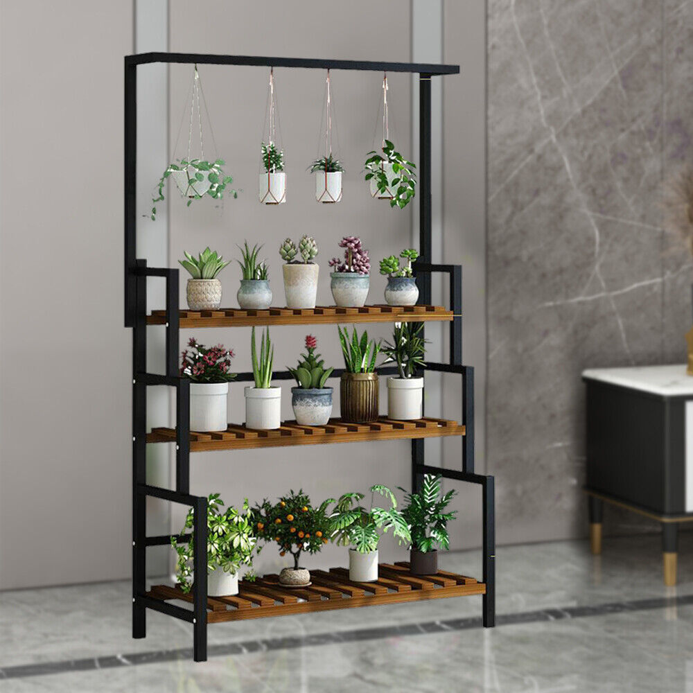 YIYIBYUS Flower Pot Stand Plant Hanging Rack Metal 3-Tier Display Shelf Planter Pot Holder for Patio Garden Corner Balcony Black