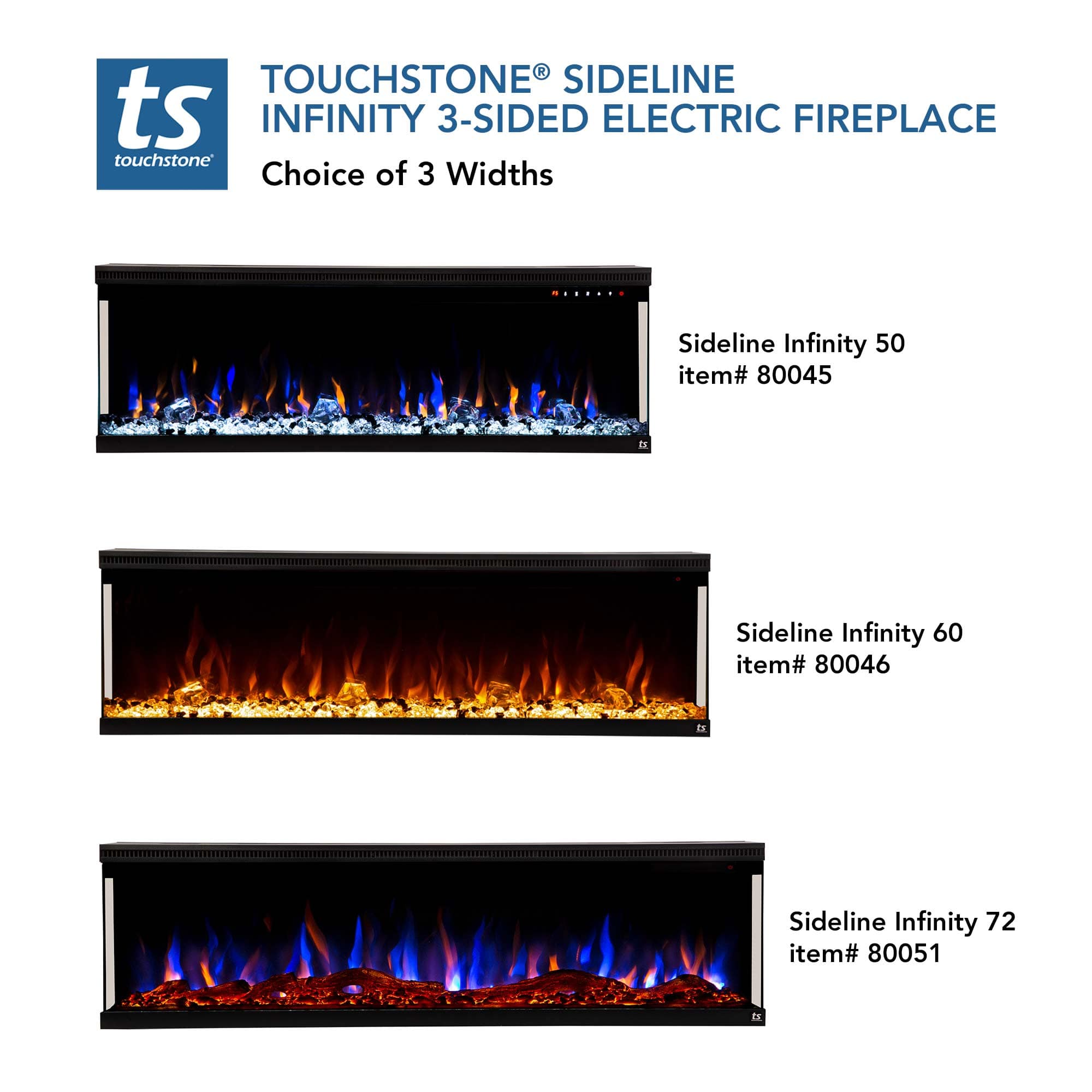 Sideline Infinity 3 Sided 50" WiFi Enabled Smart Recessed Electric Fireplace 80045 (Alexa/Google Compatible)