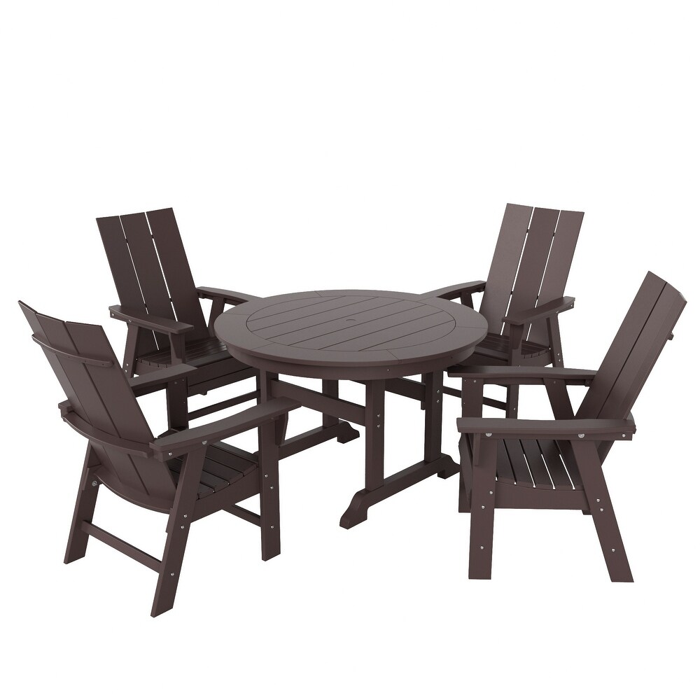 Shoreside 5 Piece Round Poly Eco Friendly  Weather Outdoor Dining Set with Armchairs