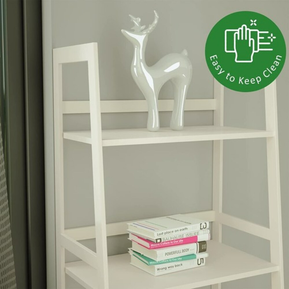 WTZ Bookshelf  Ladder Shelf  5 Tier Bamboo Bookcase  Modern Open Book Case for Bedroom  Living Room  Office  White