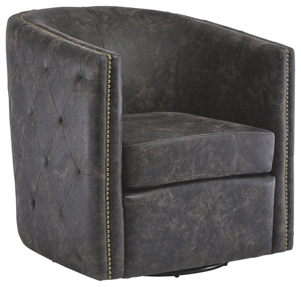 31 Inch Barrel Back Leatherette Swivel Accent Chair Black  Saltoro Sherpi   Armchairs And Accent Chairs   by Dot  ampBo  Houzz