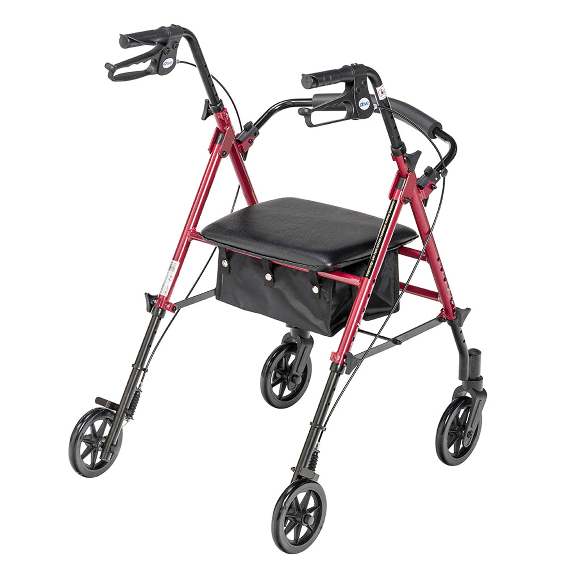 Drive Medical Adjustable Height Aluminum Frame Rollator with 6 Inch Casters, Red