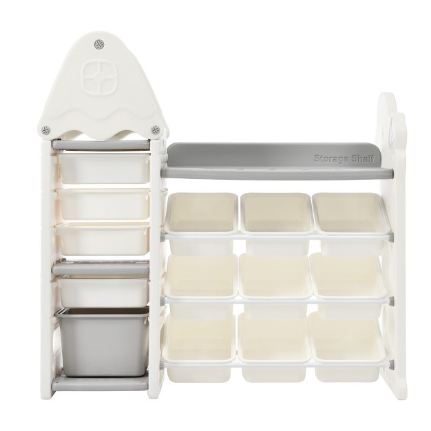 Kids Toys Storage Organizer With 14 Bins Multifunctional Kids Bookcase Modernluxe