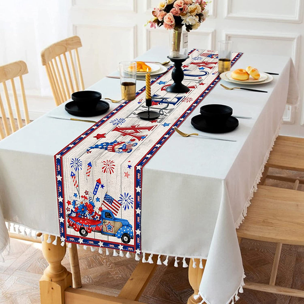 4th of July Table Runner America Flag Patriotic Decoration for Home Kitchen Dining Table Farmhouse Decor 13x72inch