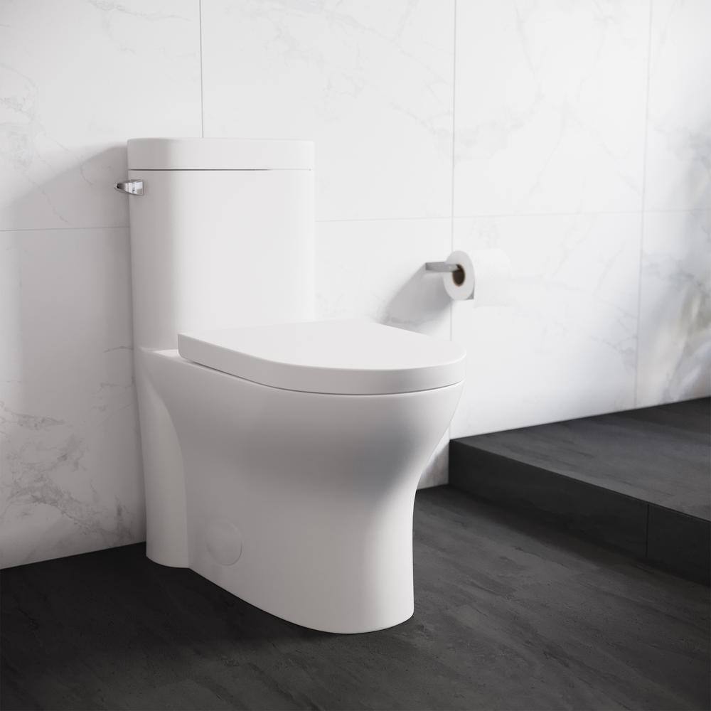 Swiss Madison Monaco 1-Piece 1.28 GPF Elongated Left Side Single Flush Handle Toilet in Glossy White SM-1T109