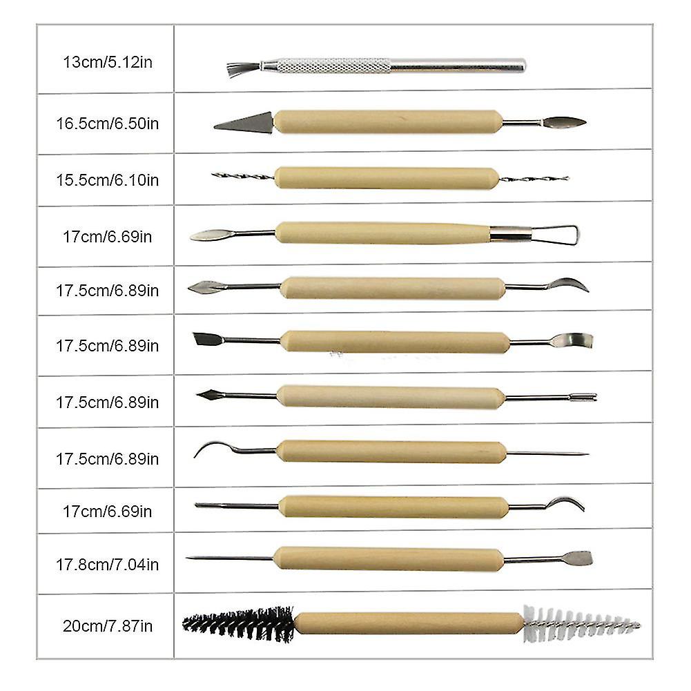 11pcs Clay Sculpting Kit Pottery Tool Ceramic Clay Tools Wooden Handle Polymer Shapers Modeling Carved Tool Craft Kits