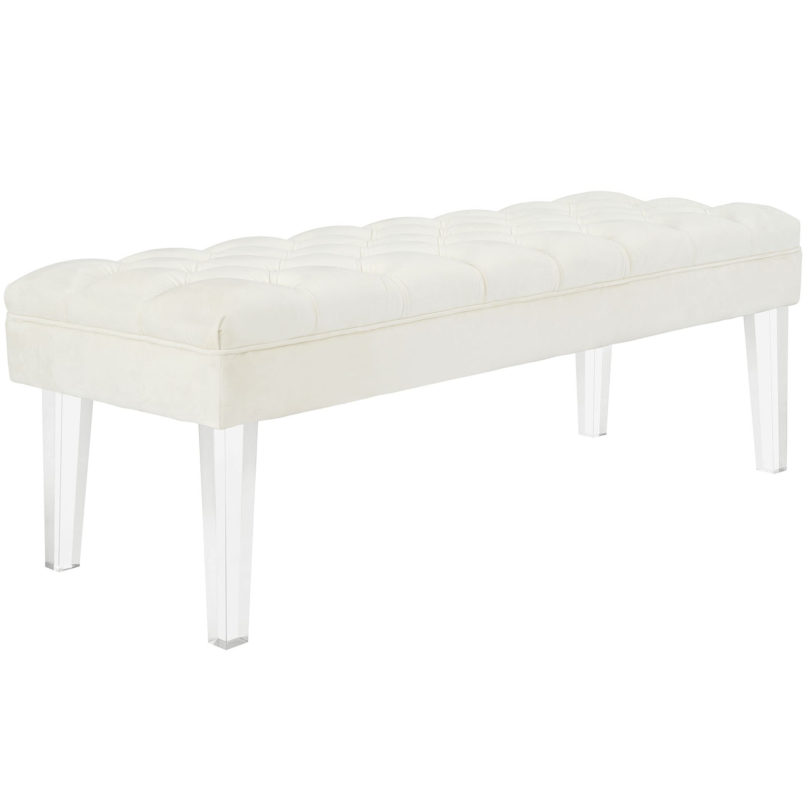 Modern Contemporary Urban Design Bedroom Living Room Bench, White Ivory, Fabric Velvet