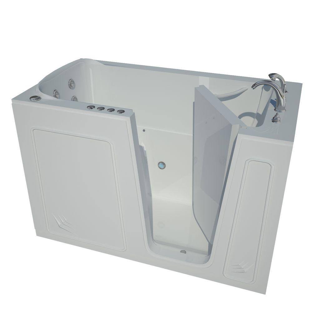 Universal Tubs Rampart 5 ft. Walk-in Whirlpool and Air Bathtub with Flat Easy Up Adhesive Wall Surround in White H3260RWDCA