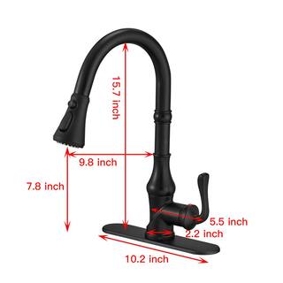 FORCLOVER Single Handle Gooseneck 3 Spray High Arc Pull Down Sprayer Kitchen Faucet with Deck Plate in Matte Black FRIMFYT11MB