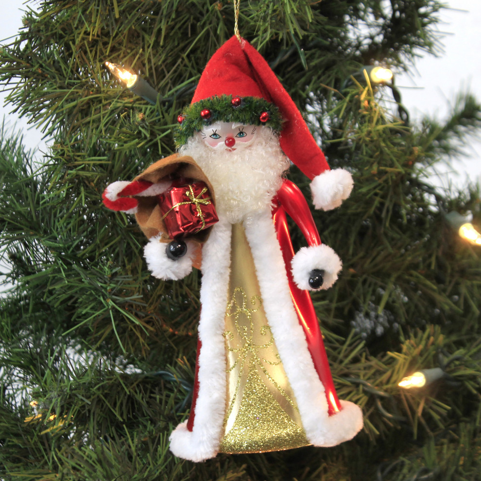 De Carlini Santa With Beige Santa Sack Ornament Traditional Christmas Bn436   Christmas Ornaments   by Story Book Kids Inc  Houzz