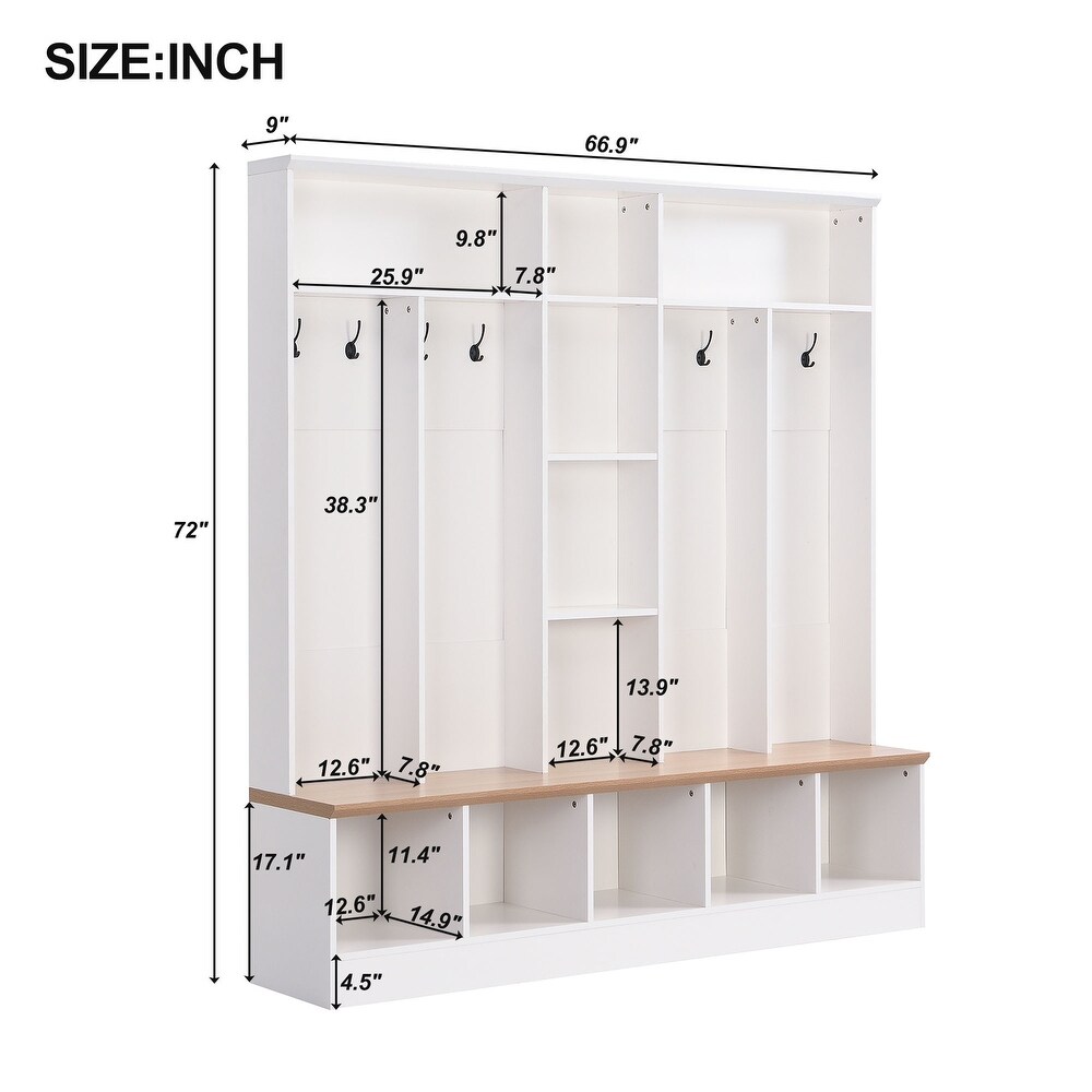 Wide Hall Tree Coat Rack Entryway Shoe Storage Bench Display Cabinet