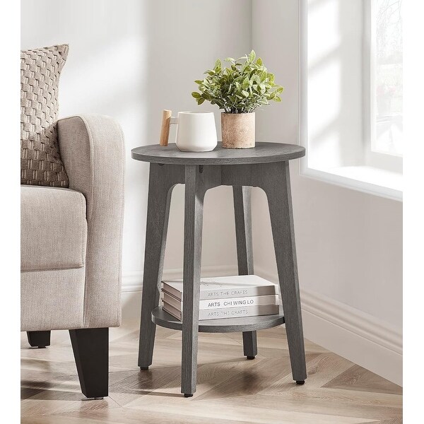 Round Side Table with Lower Shelf，End Table for Small Spaces