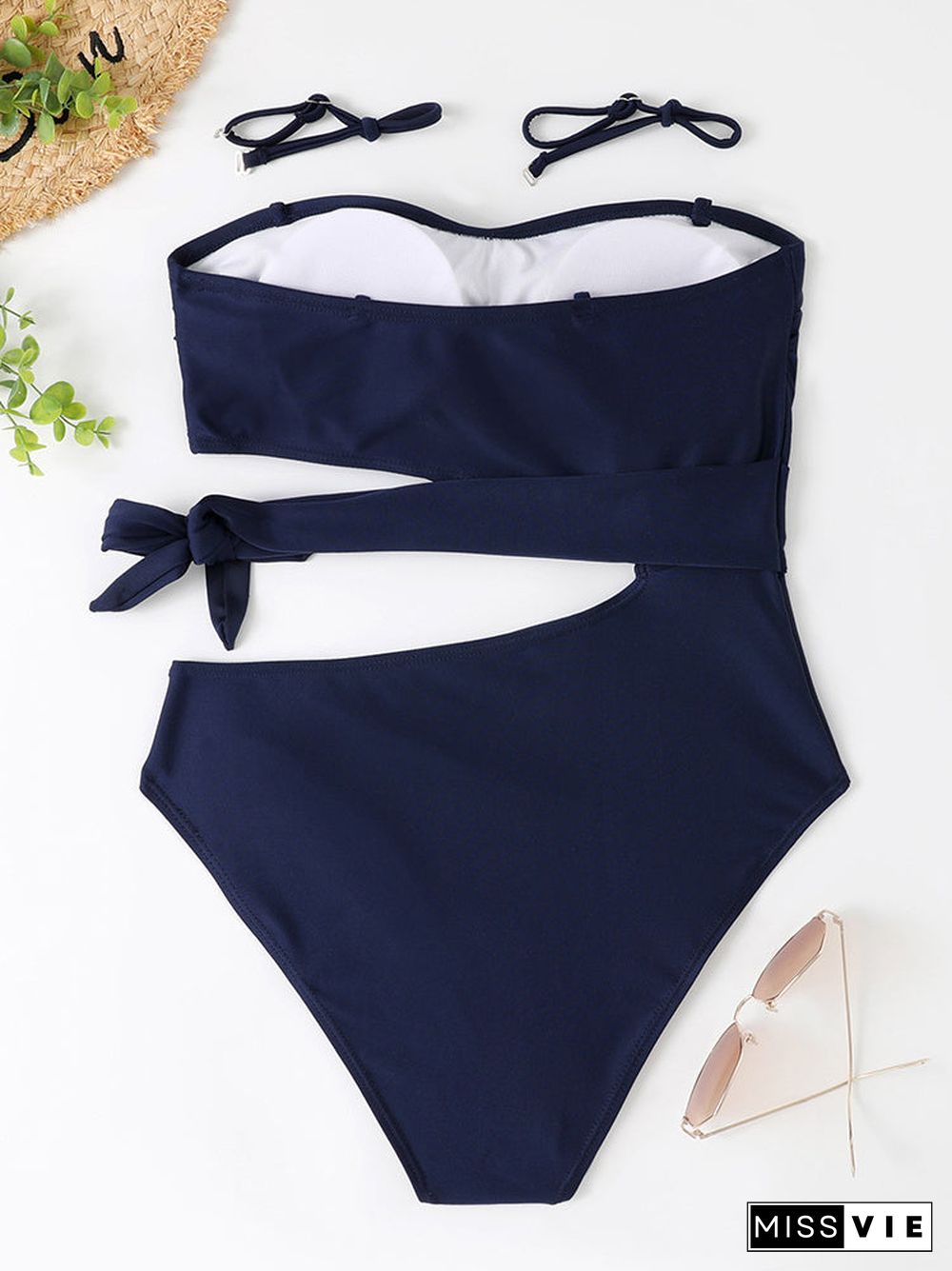 Solid Lace-up One Piece Swimwear