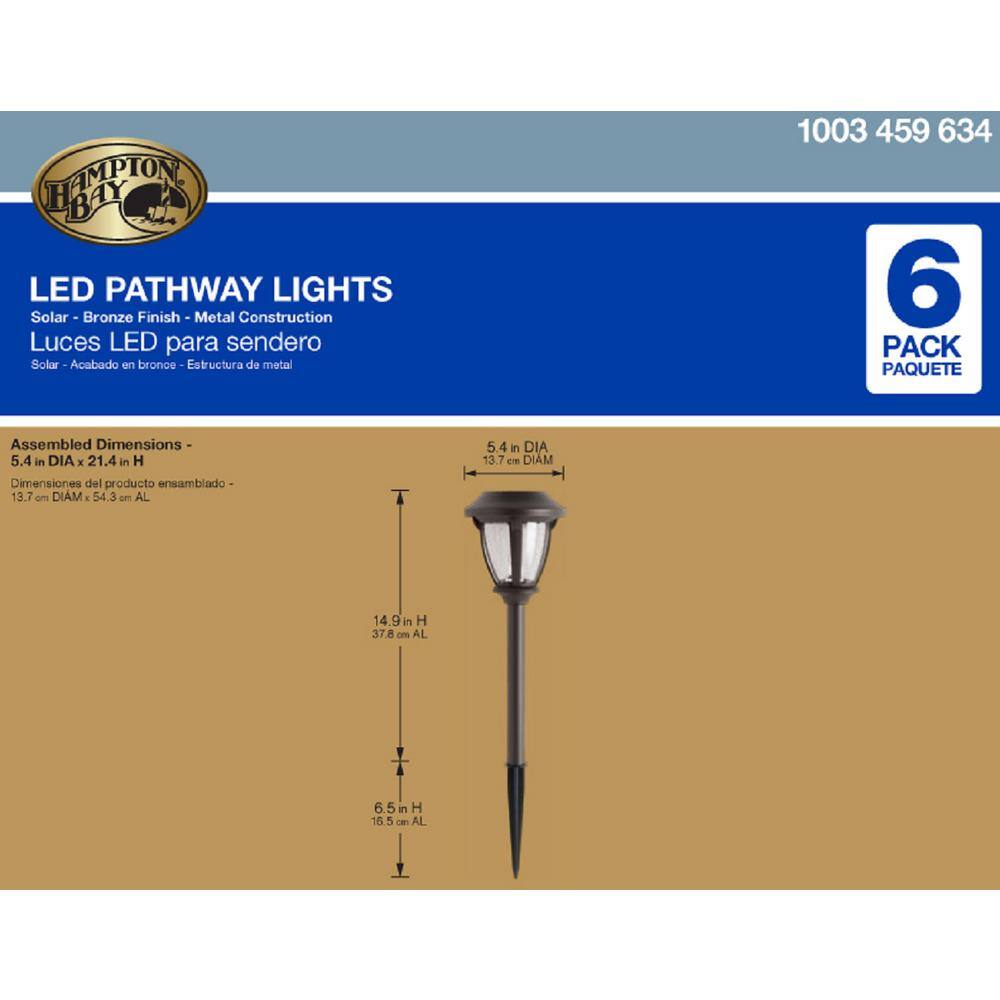 Hampton Bay Solar Bronze Outdoor Integrated LED 2700K 12-Lumens Vintage Bulb Seedy Glass Landscape Pathway Light Set (6-Pack) NXT-1630-53